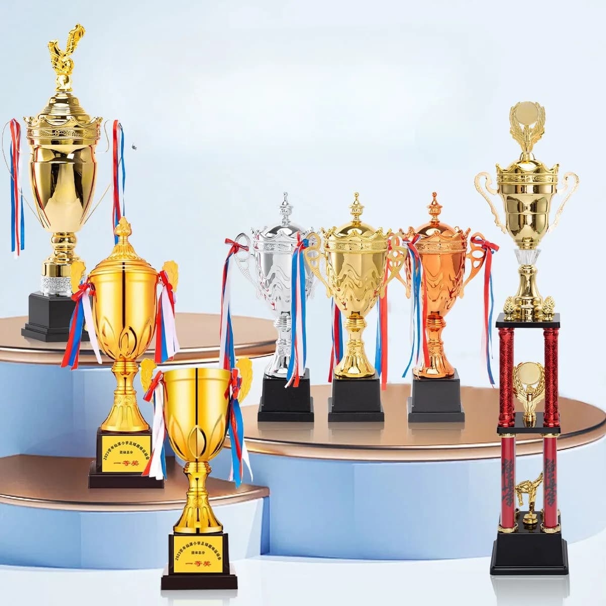 Large Metal Trophies Customized School Sports Football Basketball Games Sports Games Gold Silver Copper Metal Trophies