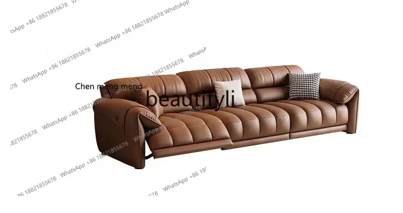 New Arrivals Q Leather Function Electric Retractable Sofa Adjustable Space Capsule Home Theater Living Room Straight Row Three-S
