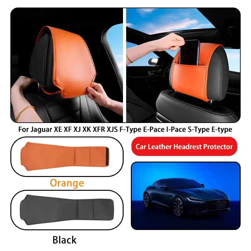 Leather Car Headrest Cover Anti-dirty and Wear-resistant For Jaguar XE XF XJ XK XFR XJS F-Type E-Pace I-Pace S-Type E-type