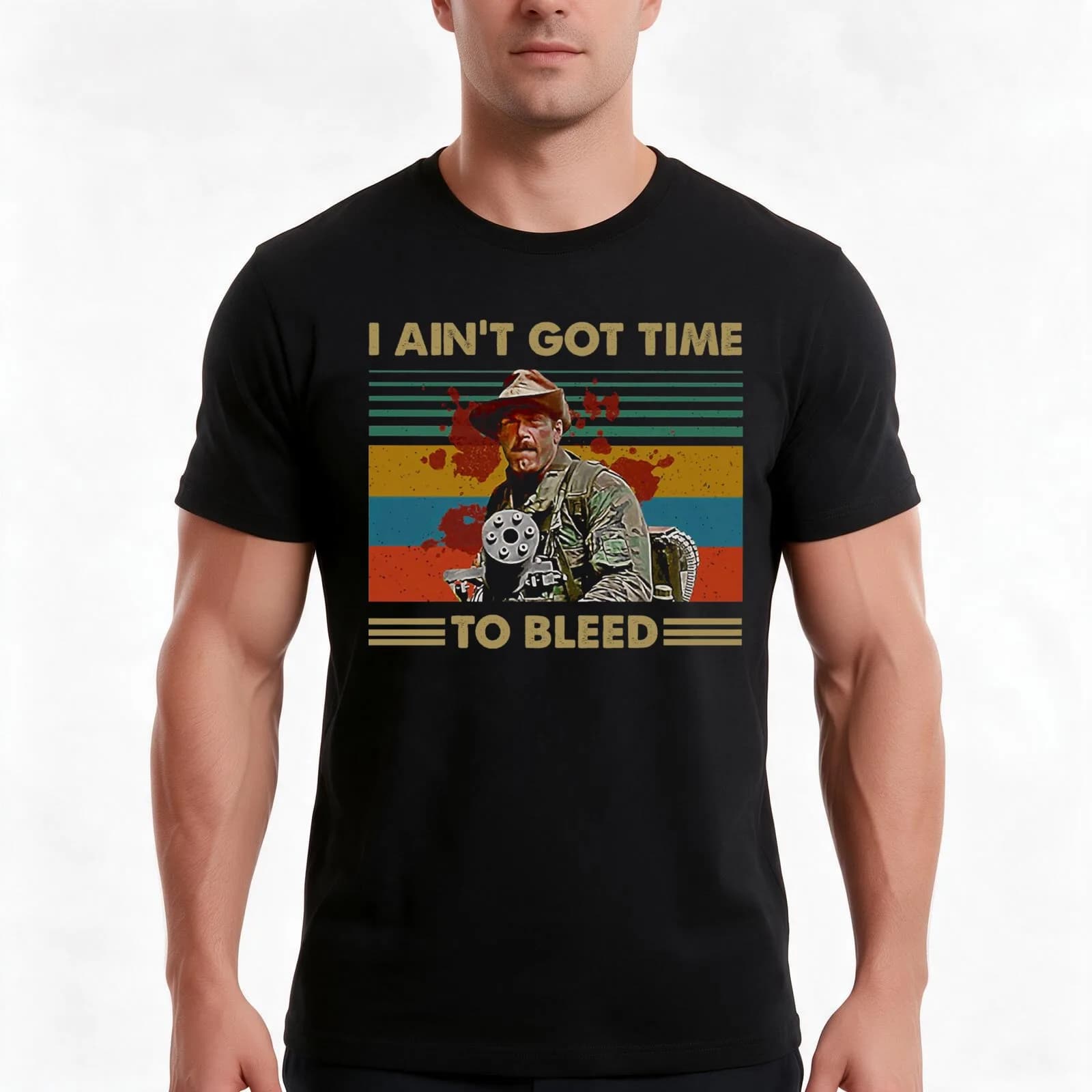 I Aint Got Time to Bleed Vintage Predator Lovers Movie Essential T-Shirt, Summer Casual Cotton Tee, Oversized Streetwear Tops