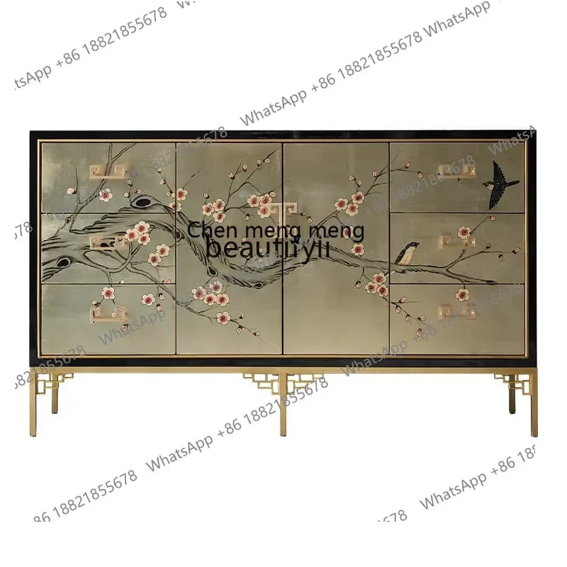 182C New Chinese Style Entrance Cabinet High-End Curio Cabinet Painted Gilding Large Capacity Sideboard Cabinet