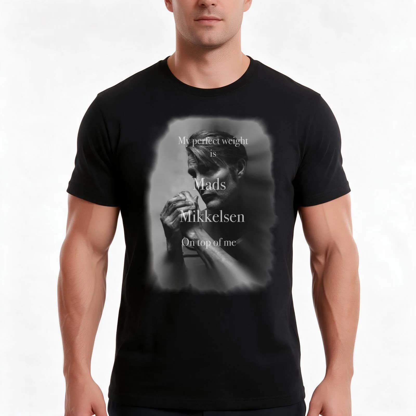My Perfect Weight Is Mads Mikkelsen On Top Of Me T-Shirt, Summer Casual Cotton Tee, Oversized Streetwear Tops, Unisex Men Women