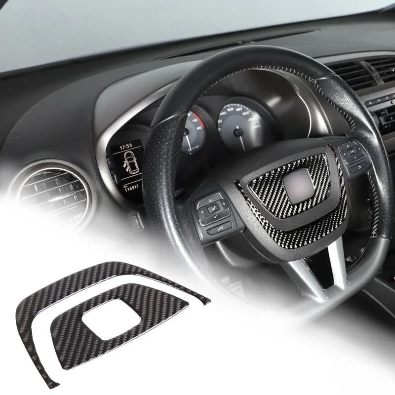 2pcs Real  Carbon Fiber (Soft) For Seat Leon Steering Wheel Trim Sticker for 2008-2012 Car Accessories