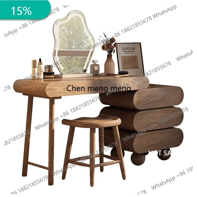 M178 Decorations Mirror Vanity Desk Chair Storage Retro Lights Bedside Vanity Desk Drawers Vintage Wood Coiffeuse