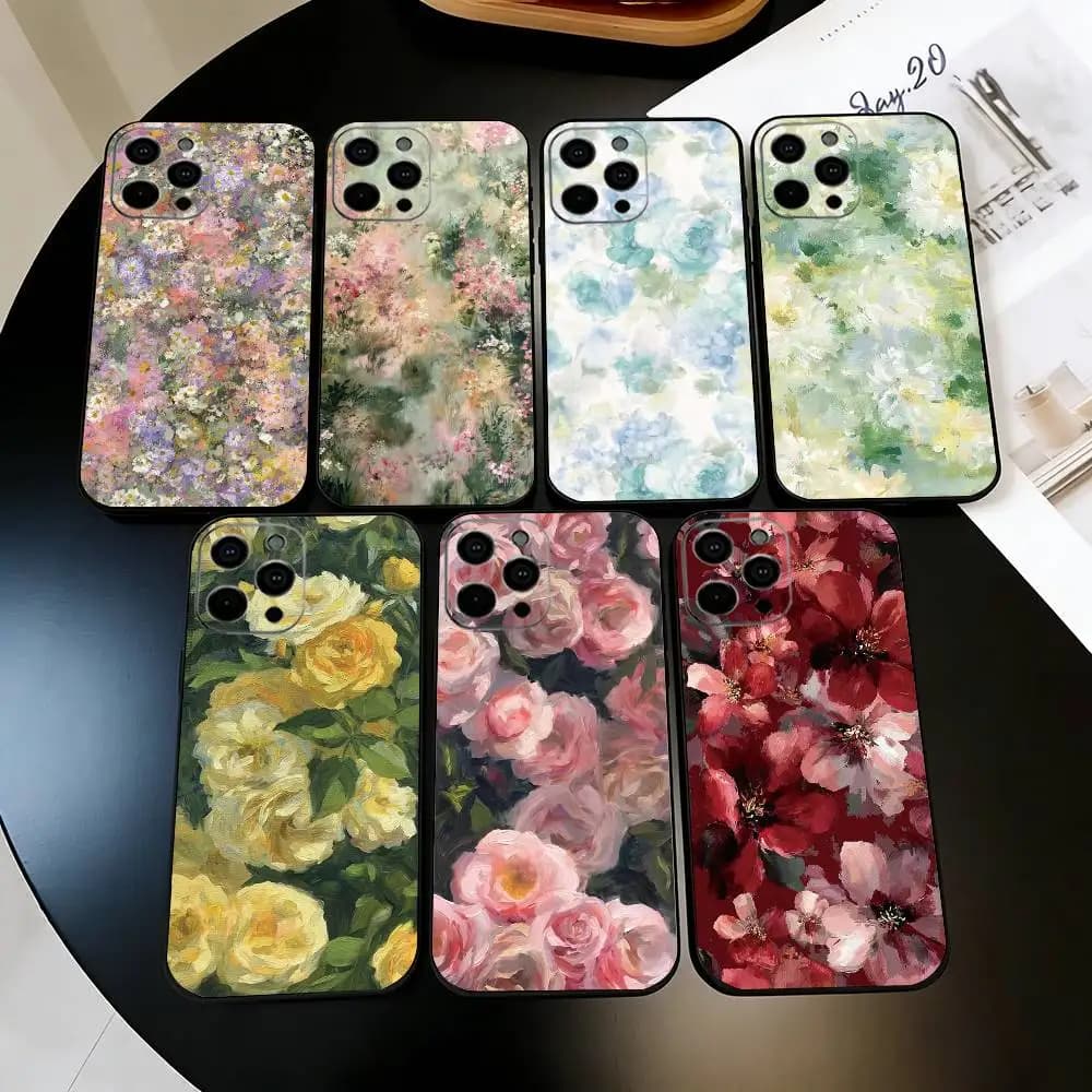 Oil Painting Flowers Series Phone Case For iPhone 17, 16,15,14,13,12,11 Plus,Pro Max, Others Soft Black Cover