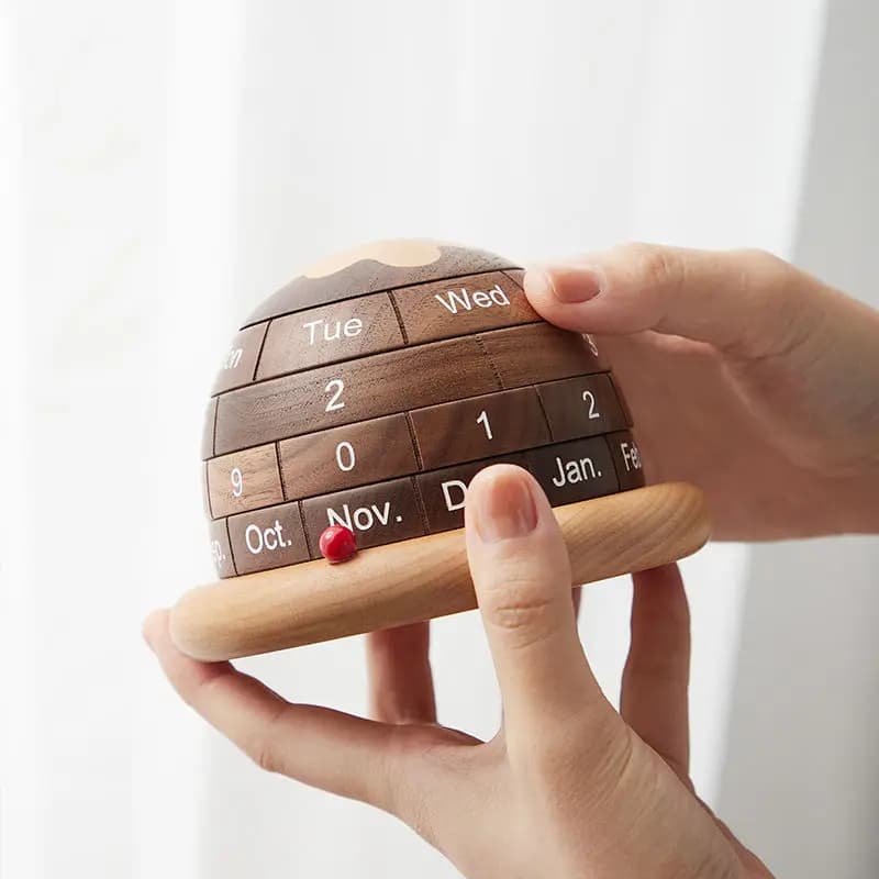 Wooden Retro Japanese Style Earth Ice Cream Calendar Design Creative High-Value Desktop Ornaments Solid Wood Personalized Decorations