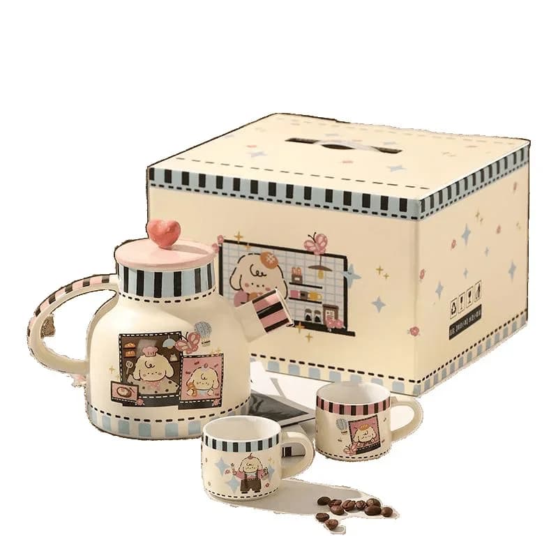 High-value ceramic pot, gift set, cartoon thermostatic flower teapot, one cup as a gift.