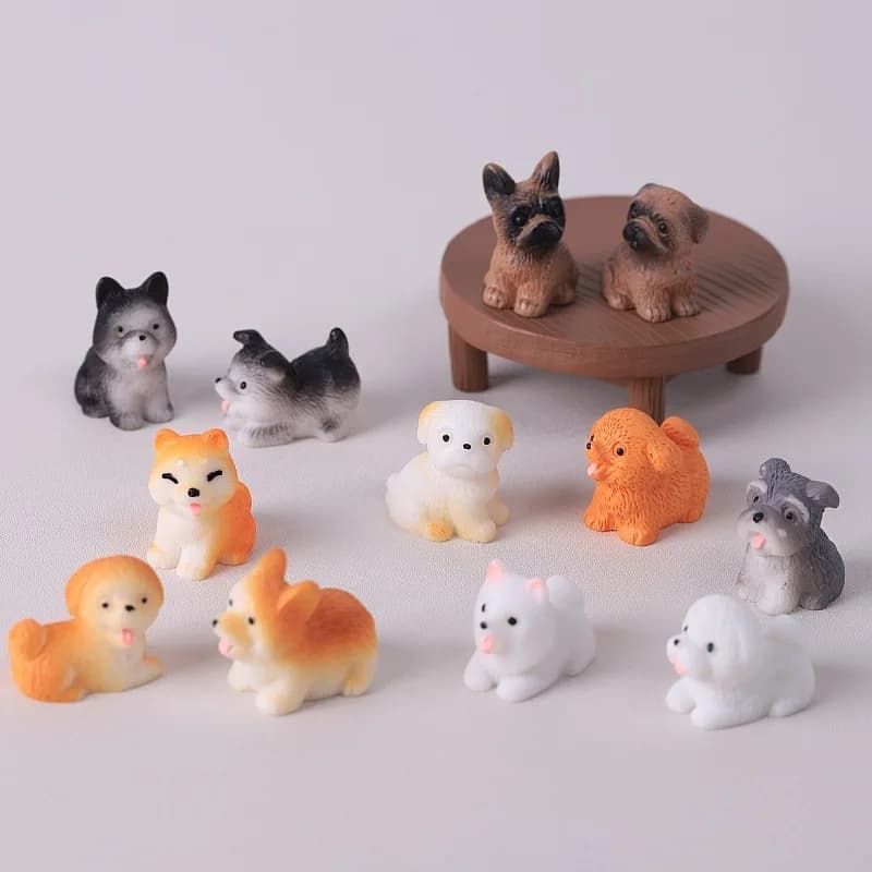 2pcs Dollhouse Cute Puppy Dog Model Kawaii Mini Animal 1:12 Figurine Miniature Resin Keychain DIY Landscape Scene Decor Ornament