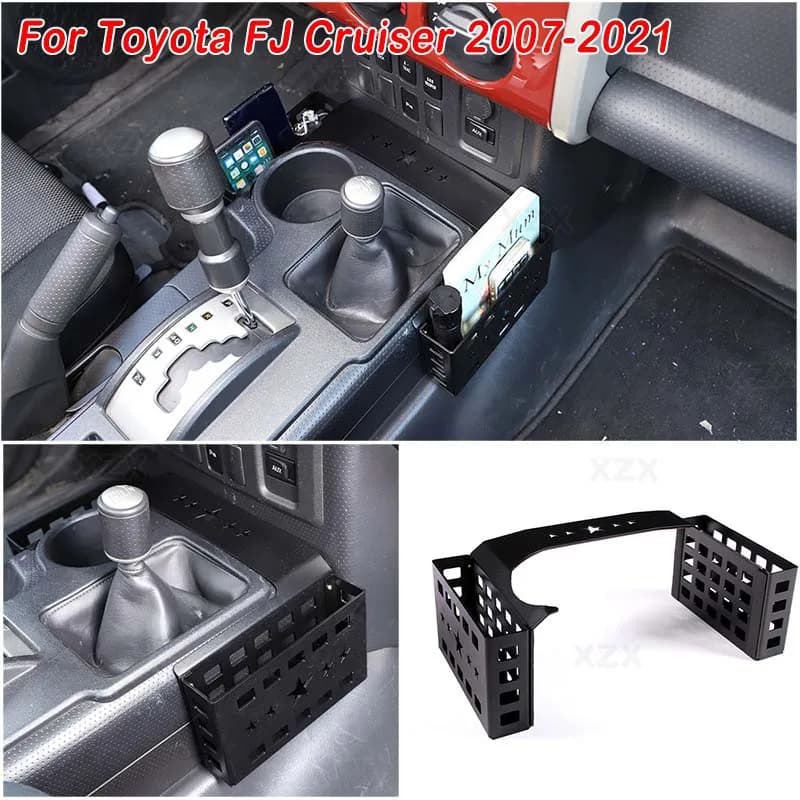 For Toyota FJ Cruiser 2007-2021 LHD Aluminum Alloy Black Car Center Console Gears Storage Box Two Baskets Trim Car Accessories