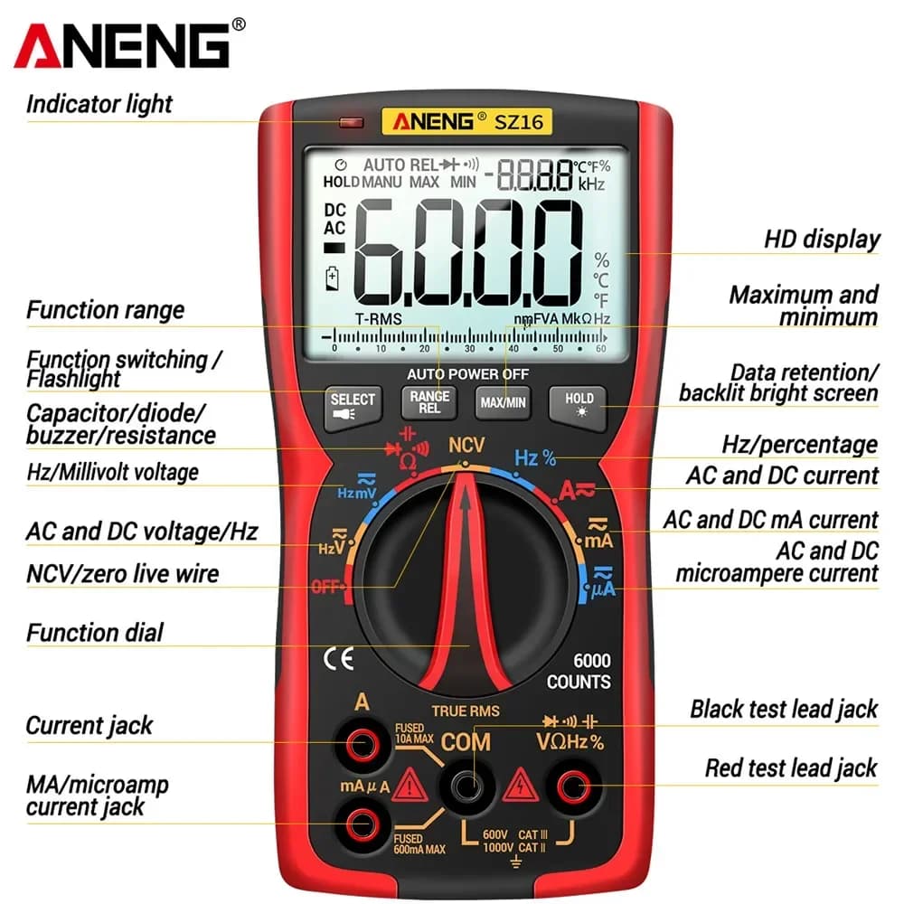 ANENG SZ16 Auto Ranging Digital Multimeter Professional6000Counts True RMS Meter Intelligent Continuity Sensor Tester Electrical