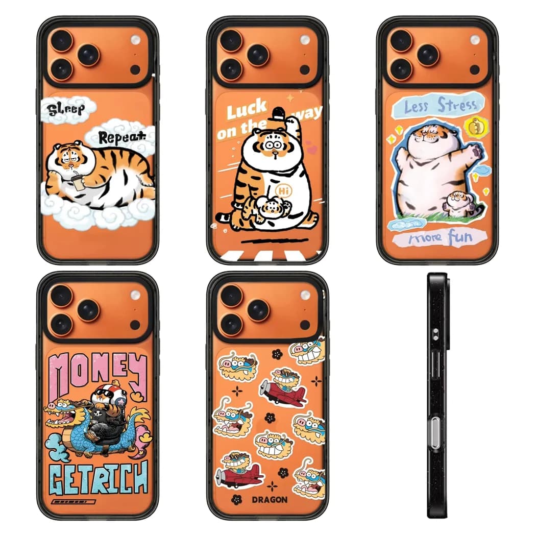Fat Tiger 2.0 Acrylic Black Border Phone Cover for IPhone 12 13 14 15 16 17 Pro Max Case for IPhone 17 Air