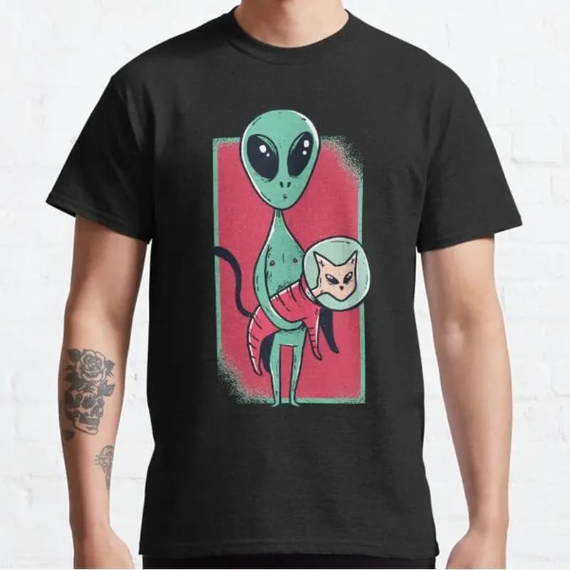 Alien And Cat Movie Graphic T‑Shirt Vintage Sci‑Fi Horror Xenomorph Print Tee Unisex Short Sleeve Casual Streetwear S-6XL