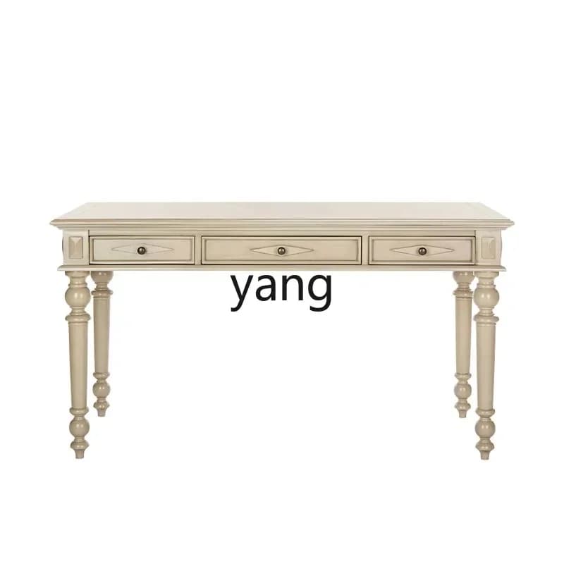 LTT French retro solid wood desk small apartment student study table American home study desk