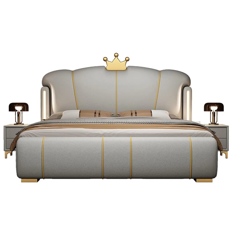 #For Fancy Storage Bed Set Furniture Bedroom Itaian Luxury Soft King Bed with Night Light Modern High End Gray Leather Bed Frame