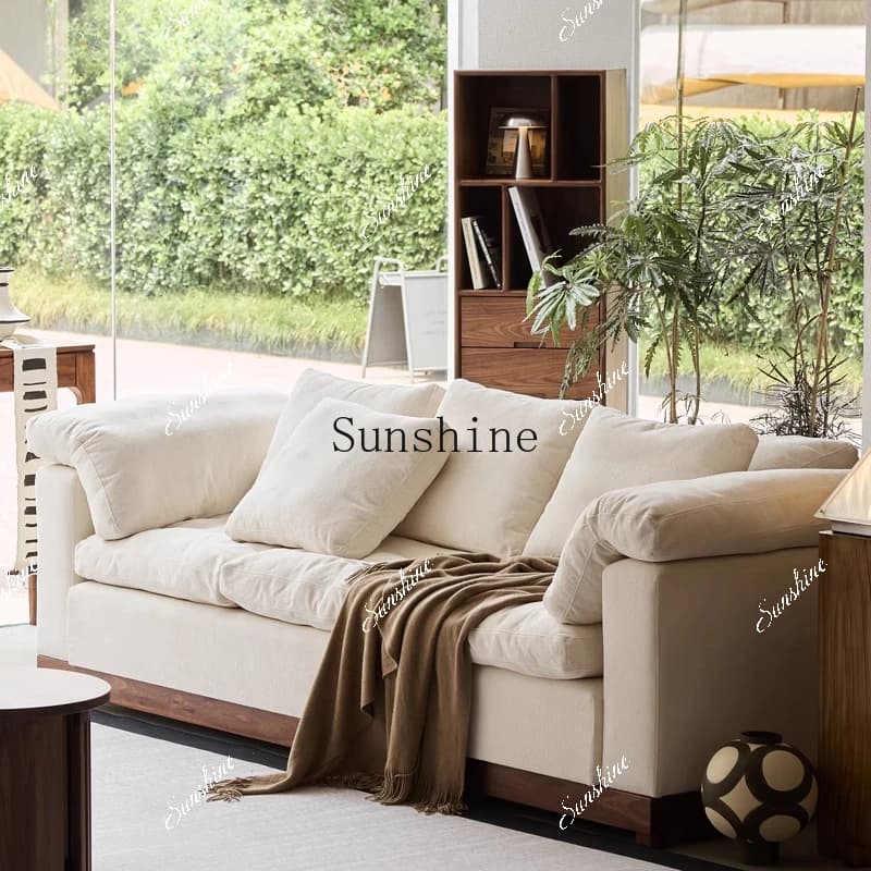 Solid wood black living room backrest three-person straight sofa Chinese modern simple furniture  FT