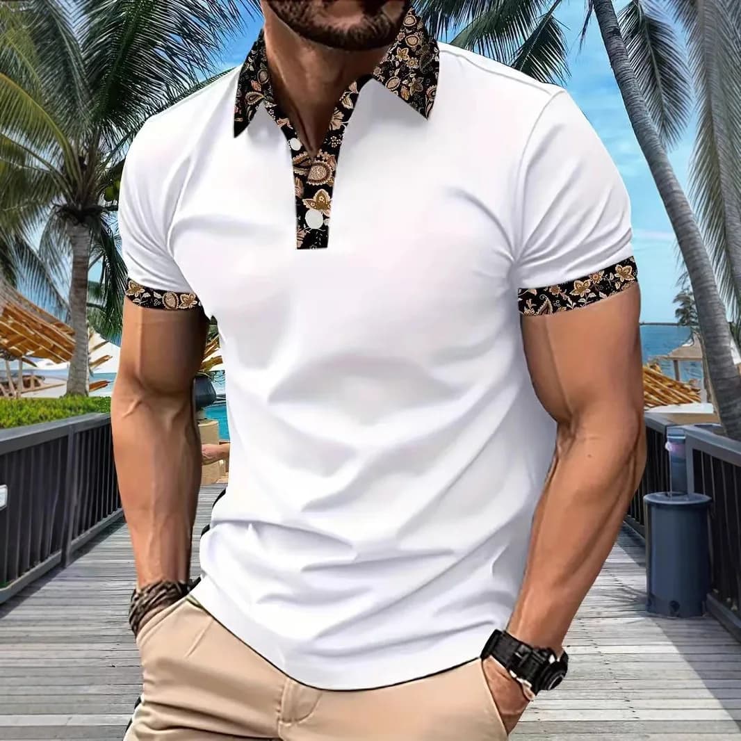 Summer New Men's POLO shirt Fashion Short Sleeve Lapel Button 3D Printed T-shirt 2026 Hawaiian Men's Casual Polo shirt top