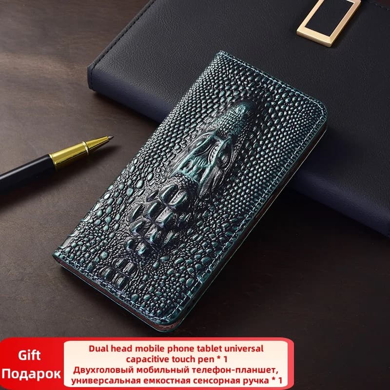 3D Dragon Head Genuine Leather Magnetic Flip Phone Case For Tecno POVA 2 3 4 5 6 Pro Neo 2 3 Phantom X X2 Pro Wallet Cover