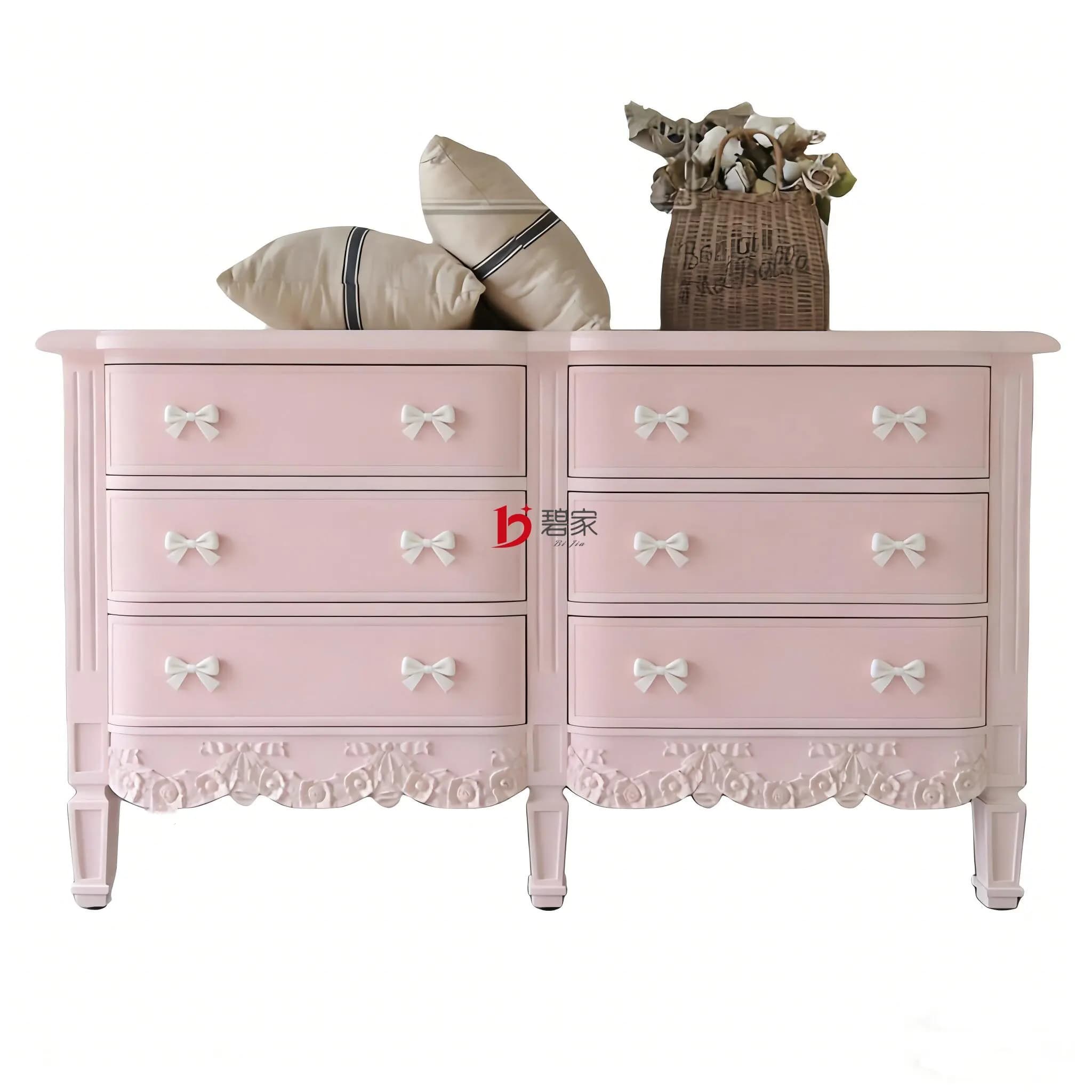 LH light retro solid wood carving flower double row chest large capacity storage locker