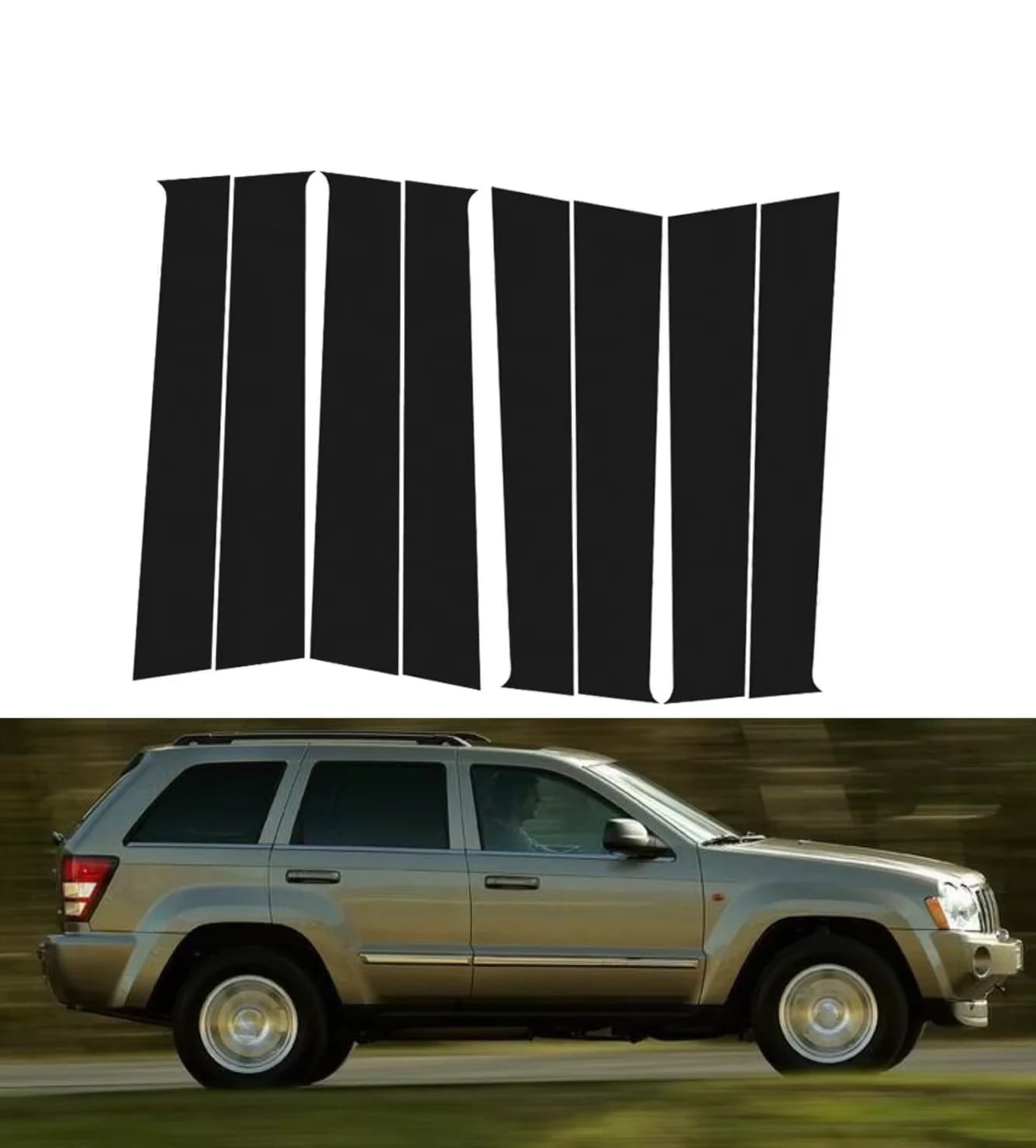8PCS Glossy Black Pillar Posts Fit For Jeep Grand Cherokee WK 2005 2006 2007- 2010 Window Door Column B C Pillar Post Cover Trim