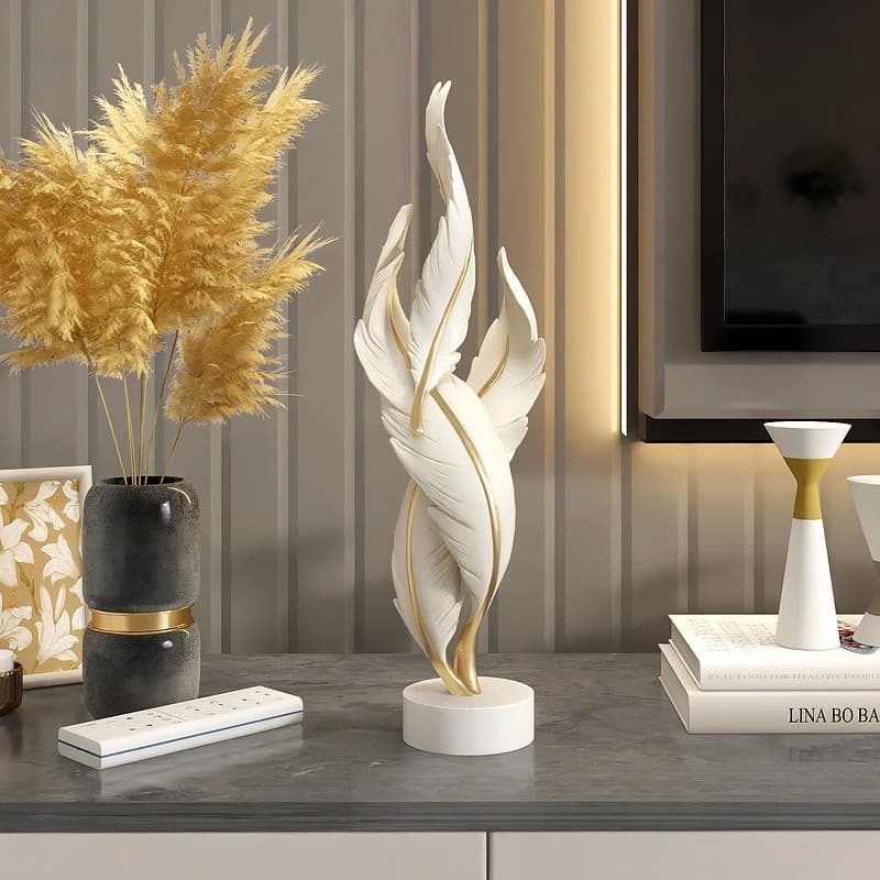 1Pcs Modern Luxury Feather Resin Jewelry Home Living Room Wine Cabinet Statue Decoration Store Hotel Bar Furniture Crafts