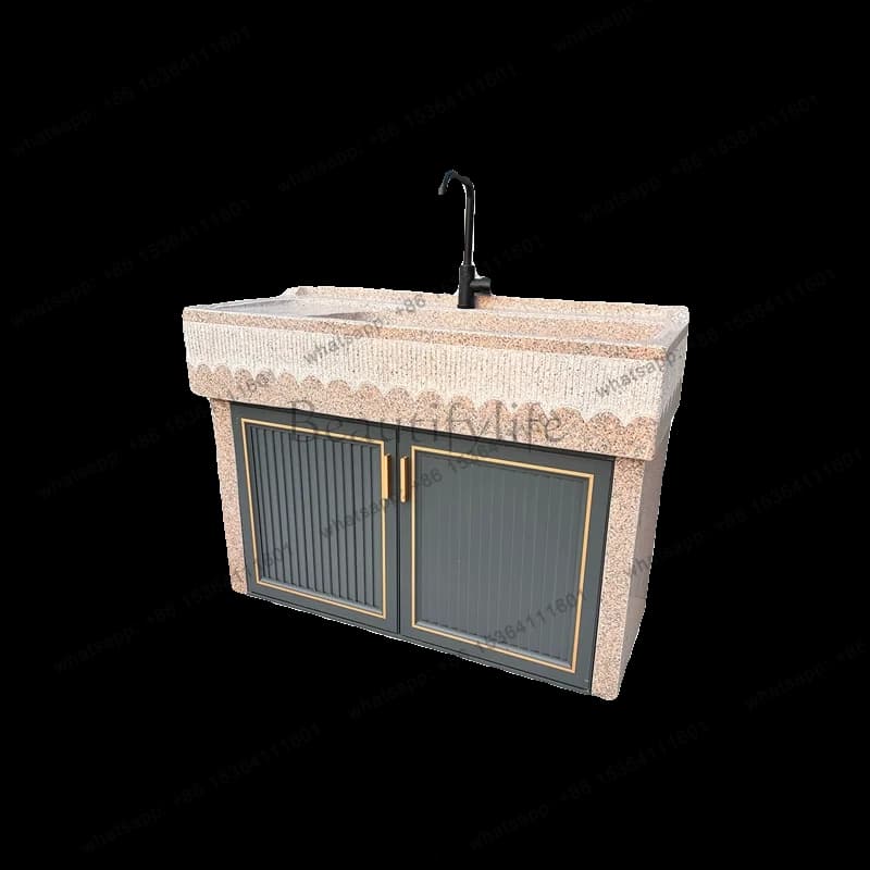 Courtyard granite laundry pool with washboard, whole stone marble integrated