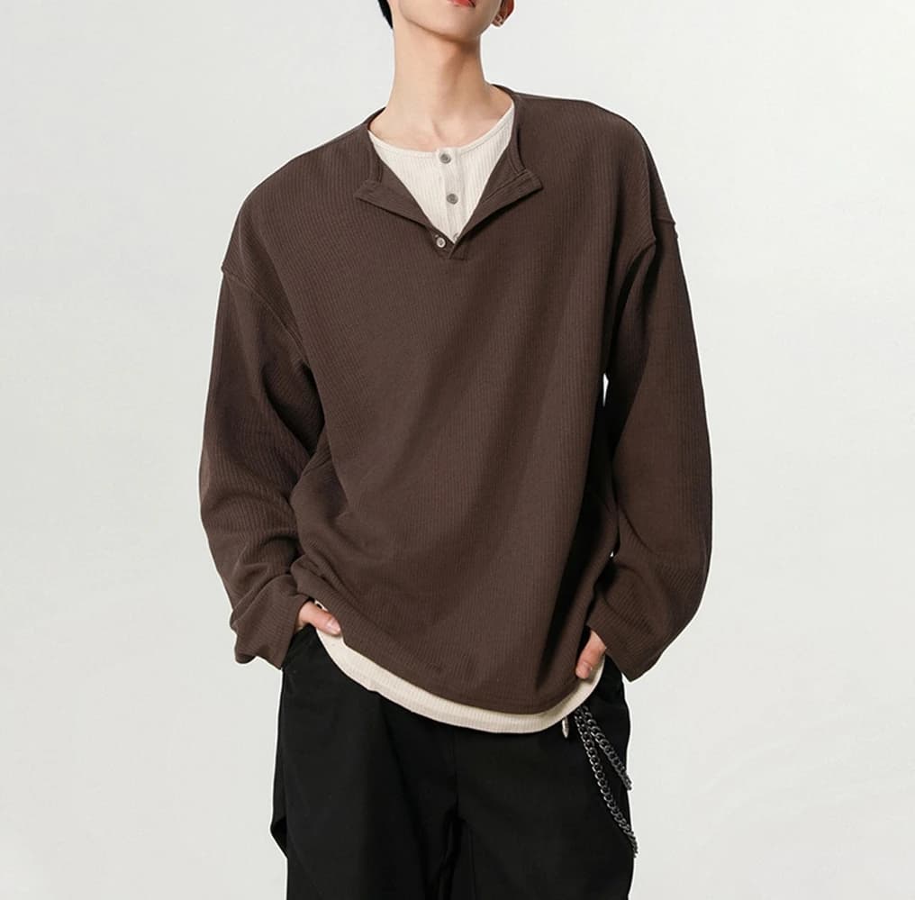 High-end Fake Two-piece Long-sleeved T-shirt for Boys Loose and Casual 2026 Spring and Autumn