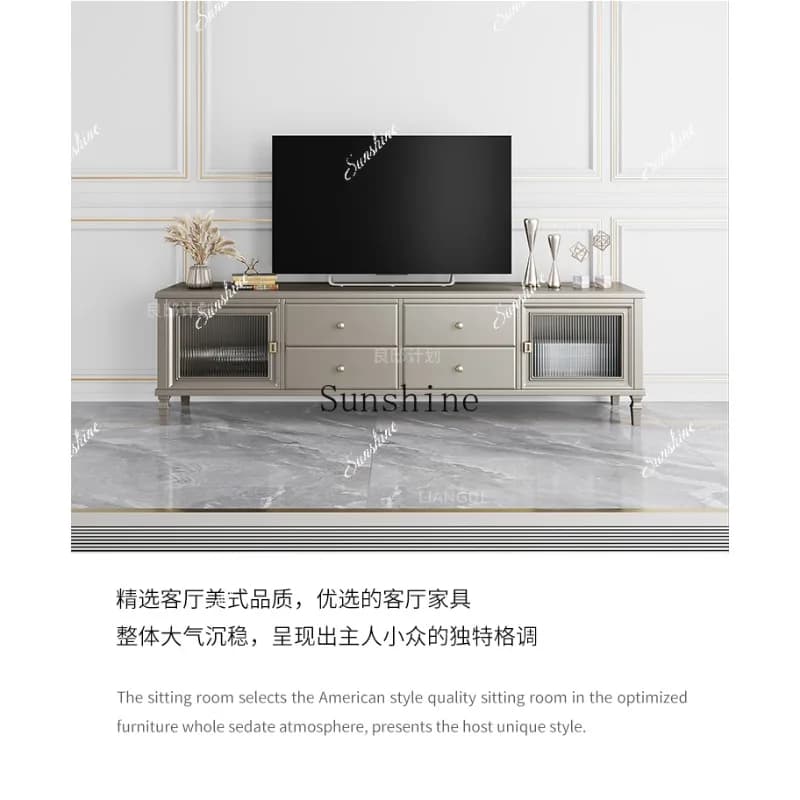 American light luxury solid wood champagne coffee table living room glass door TV cabinet combination  FT