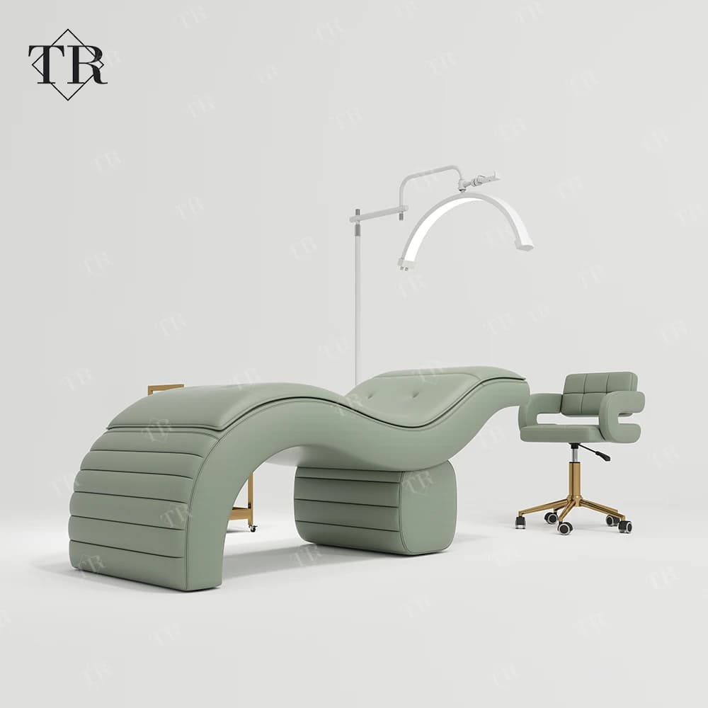 Modern Massage Table Set Unique Curved Round Eyelash Bed for Spa Beauty Salon Full Set Metal Furniture