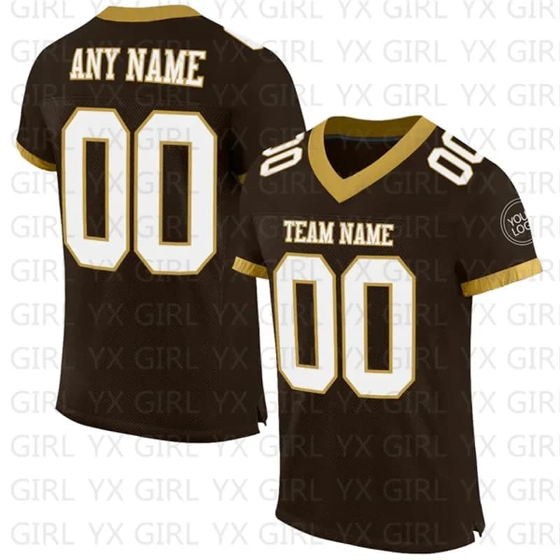 Custom Brown White-Old Gold Football Jersey Personalized Team Name and Your Name, Number V-Neck Athletic Football T-Shirts