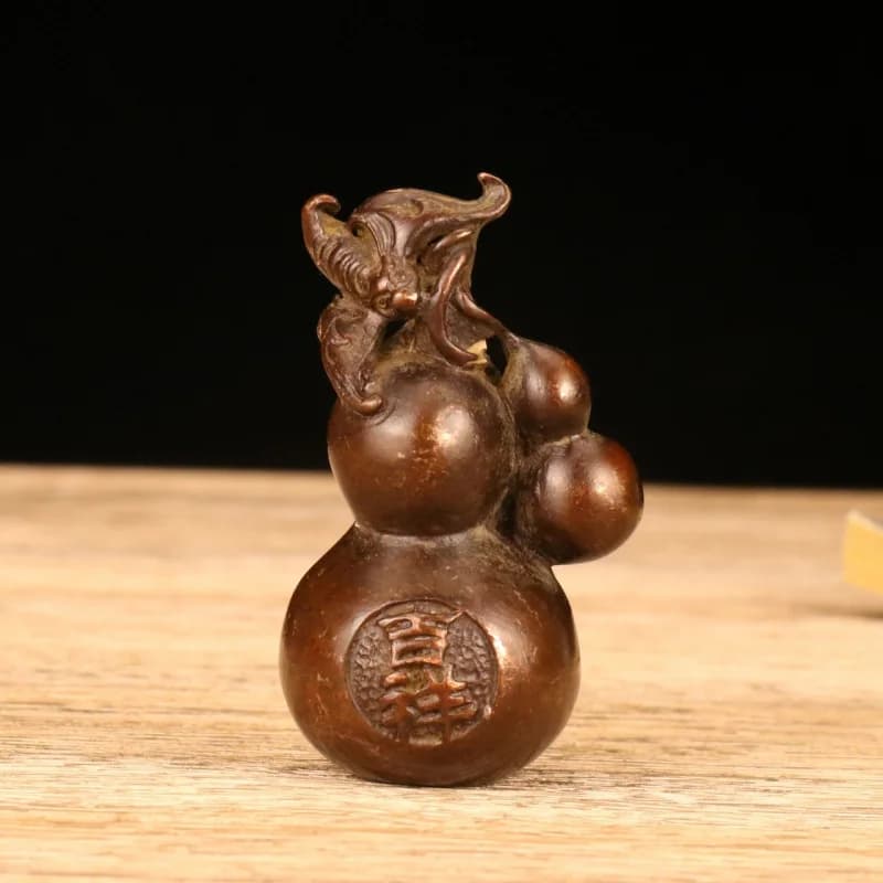 Antique Collectible Copper Ornament, Alloy Auspicious Gourd Decorative Craft