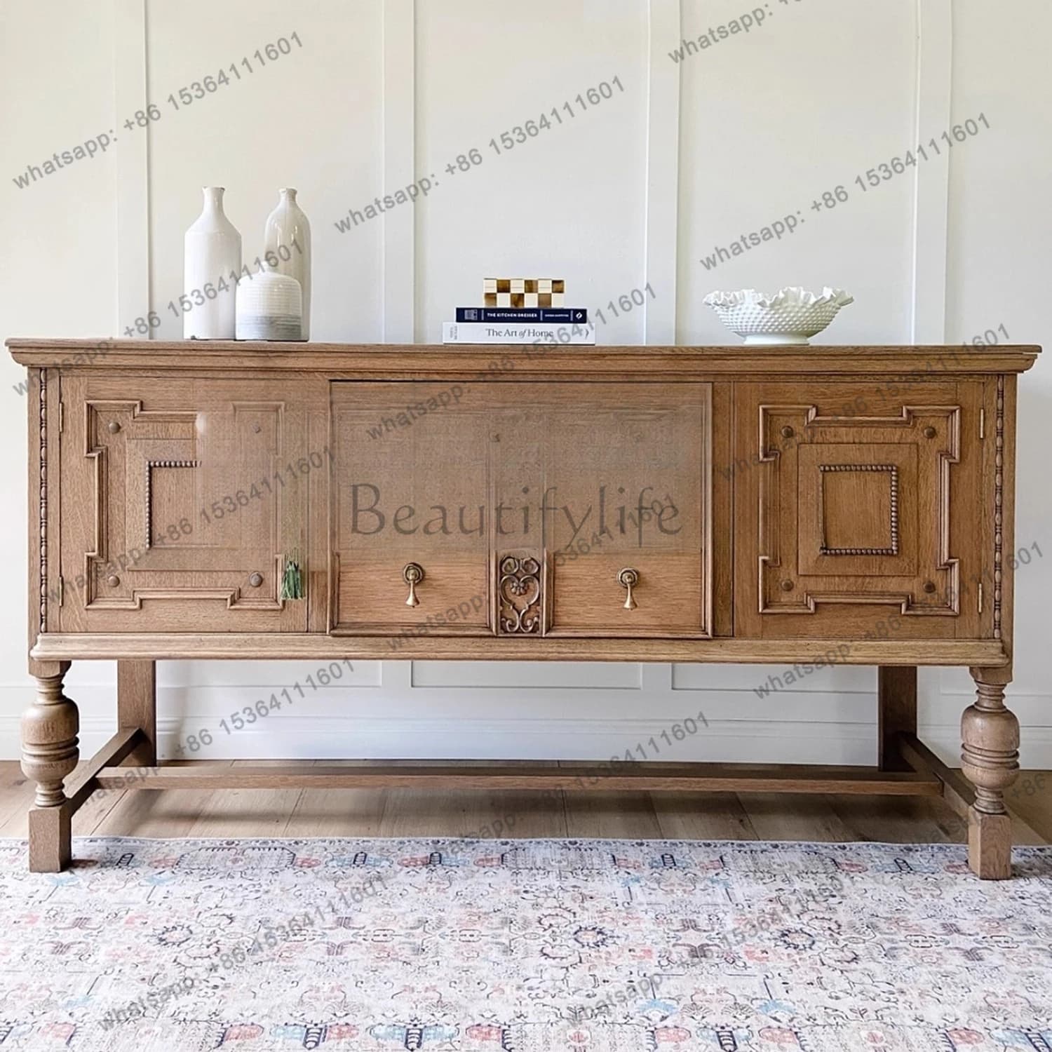 American retro solid wood dining side cabinet household entrance porch wall storage decorative cabinet