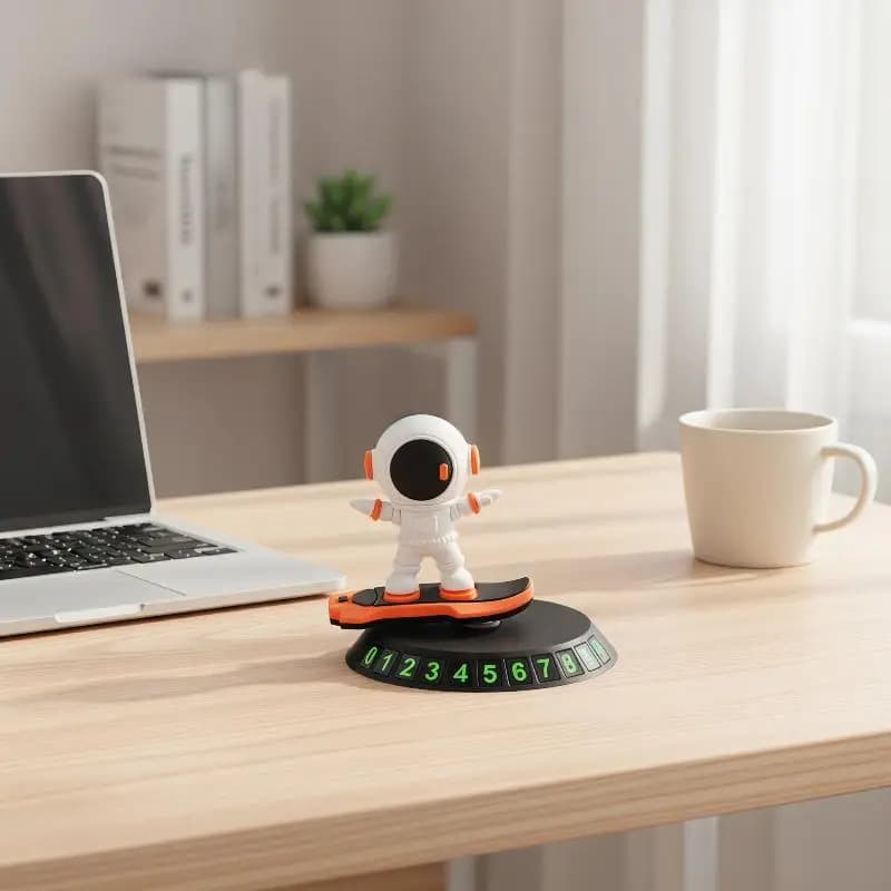 Creative Rotating Astronaut Skateboard Car Ornament Car Temporary Parking Number Auto Dashboard Plate Interior Accessories