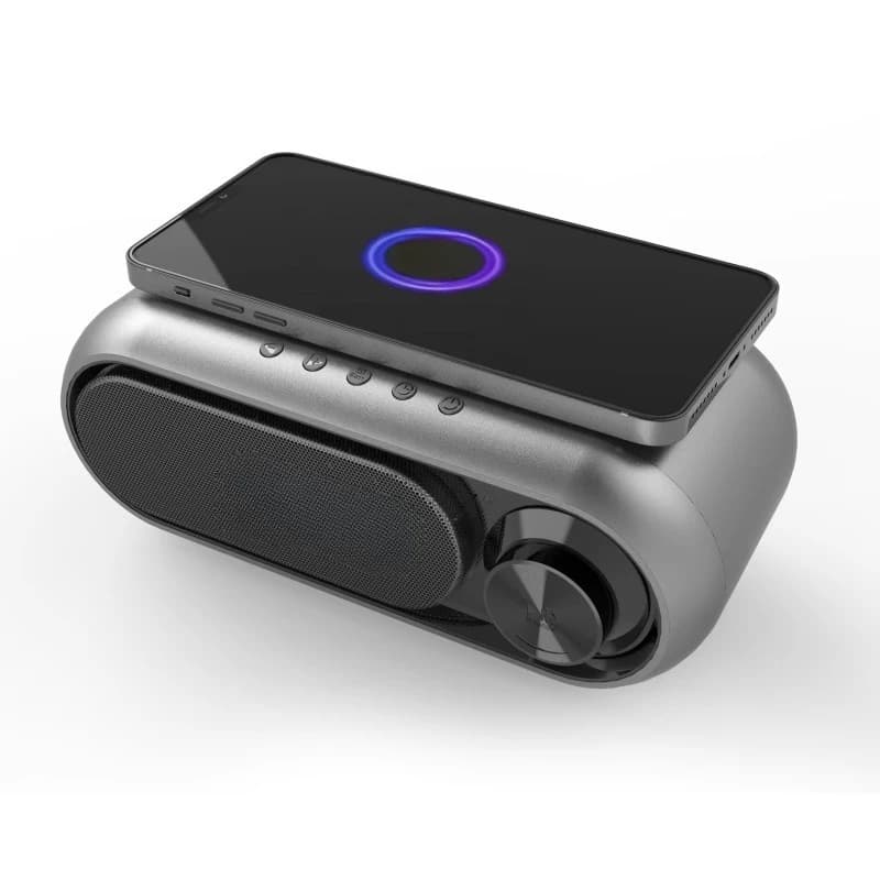 Bedroom Light Emitting Diode Desk Alarm Clock Digital Time Display Wireless Charging Speaker