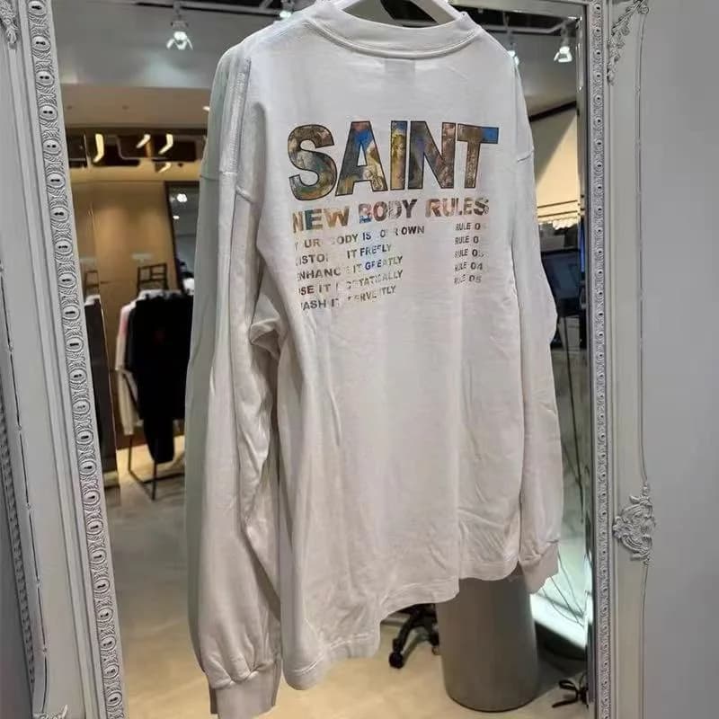 25FW New Graffiti Letter Print Saint Long Sleeve T-Shirt High Street Men Women Concrete White Crew Neck Premium Quality T Shirt