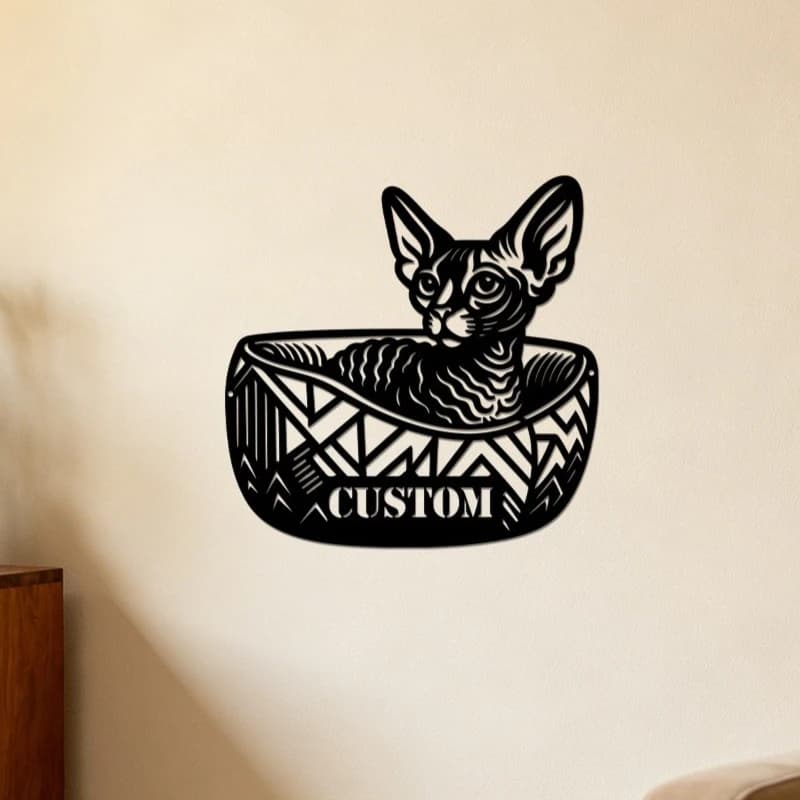Custom Hairless Cat Name Sign, Metal Cat Lover Wall Art Home Decor Personalized Pet Decor, Living Room Entry Plaque Cat Mom Gift
