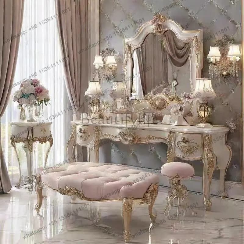 PG Classic High Back Vanity Table Home Large Capacity Makeup Table Light Luxury Contemporary Coiffeuse Storage Bedroom Furniture