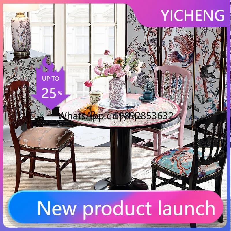 LYY Small apartment Chinese retro round dining table art living room home dining table leisure table 1 meter