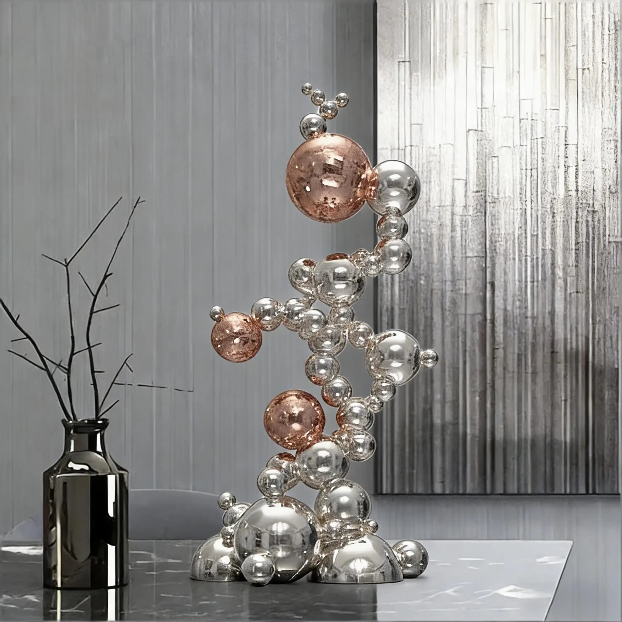 za-Modern Art Abstract Style Large Stainless Steel Sphere Sculpture Polished Silver-Plated Figurine 3 Colors Home Decoration%