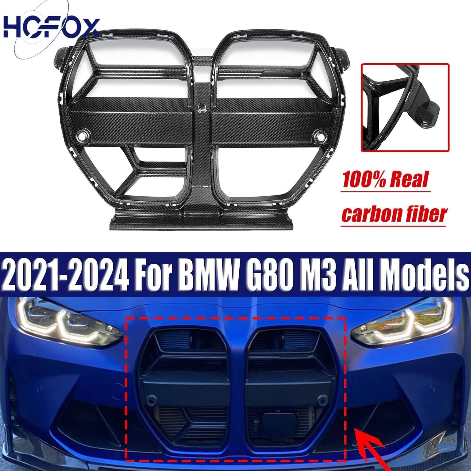 Carbon Fiber Front Kidney Grille Grill For BMW M3 G80 M4 G82 G83 2021 2022-2024