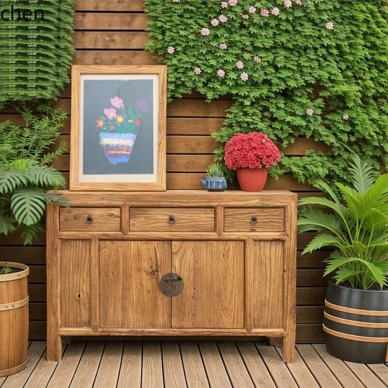 PYH side cabinet retro new Chinese solid wood furniture storage log storage entrance wall integrated side cabinet