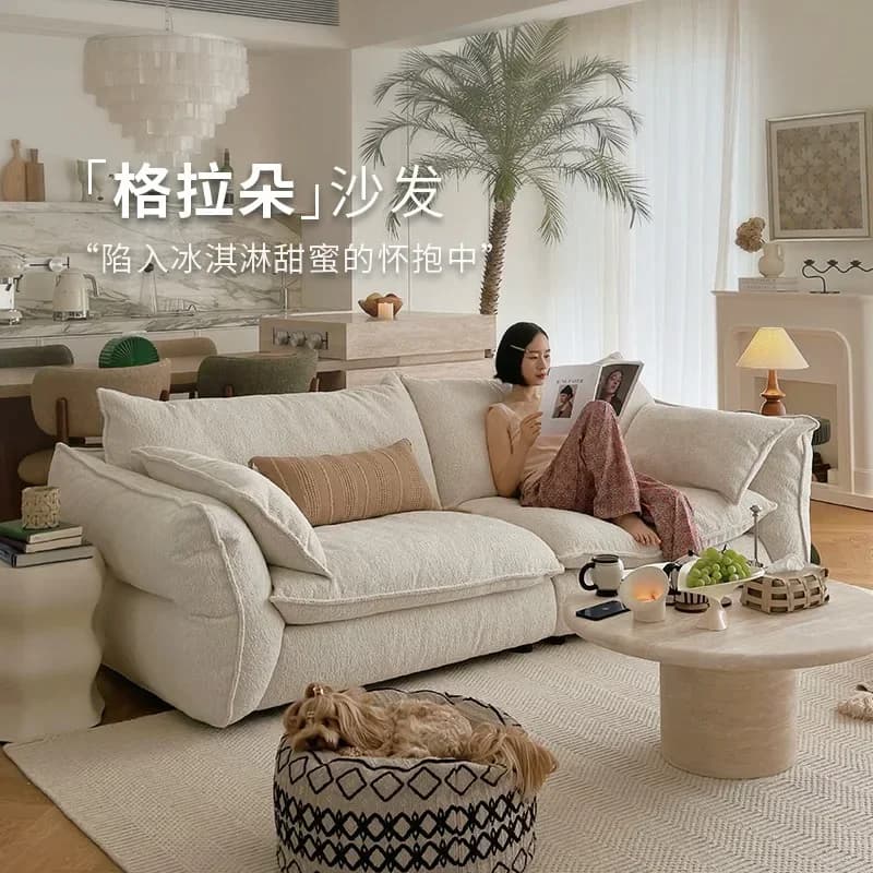 Grado Sofa Cream Style Retro Living Room Dismantling And Washing Fabric Straight Row Sofan29