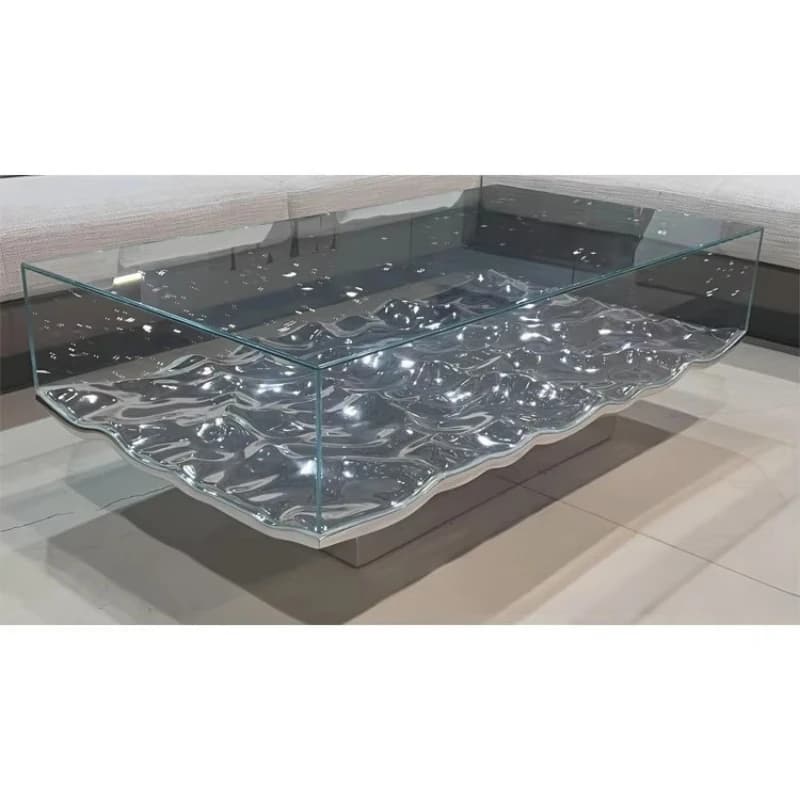 Corrugated tempered glass modern luxury living room center coffee table