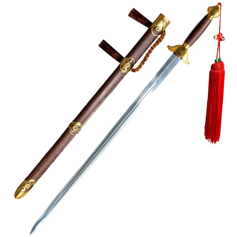 Jingyue Tai Chi Practice Sword Manganese Steel Flexible Blade Antique Alloy Fittings Wenge Wood Scabbard Arts Morning Exercise