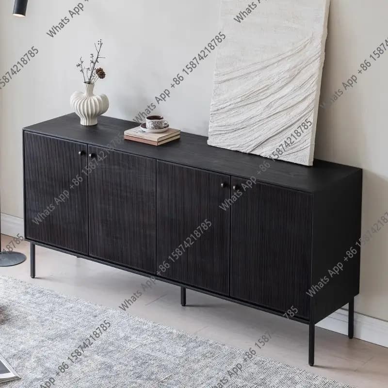 Nordic vintage carved solid wood sideboard, vintage style entryway, light luxury locker designer model