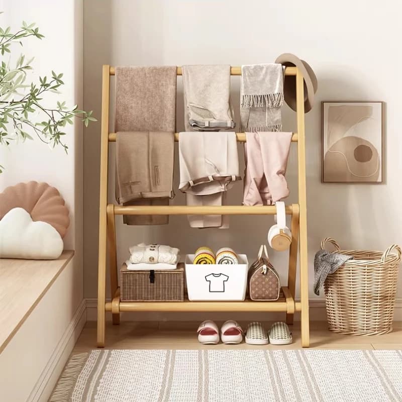 Organizer Shelf Dressing Rooms Foldable Coat Racks Wooden Floor Removable Space Saving Clothes Racks Cheap Hallway Wardrobe