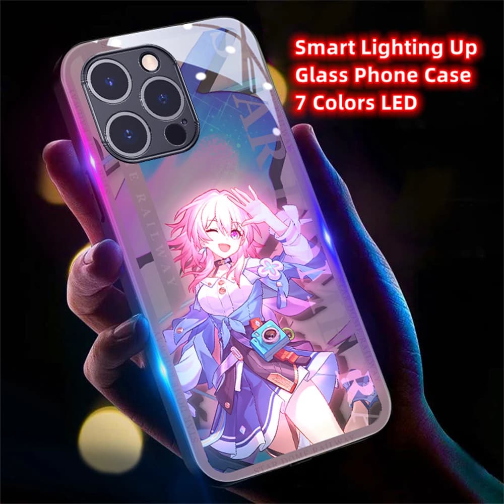 Star Rail Role Smart LED Light Glow Tempered Glass Phone Case For iPhone Air 17 16 E 15 14 13 12 11 Pro Max Plus X XS XR SE Mini