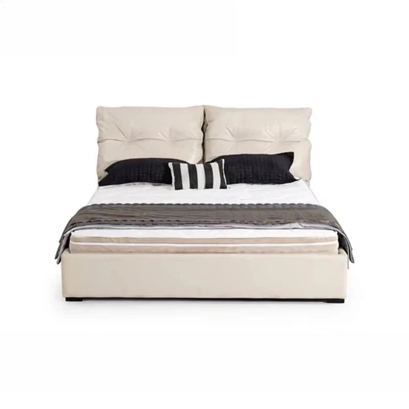 Modern Deluxe Leather Upholstered Comfortable Assembled Bed King Double Bed Pine Iron Frame Bedroom Bed