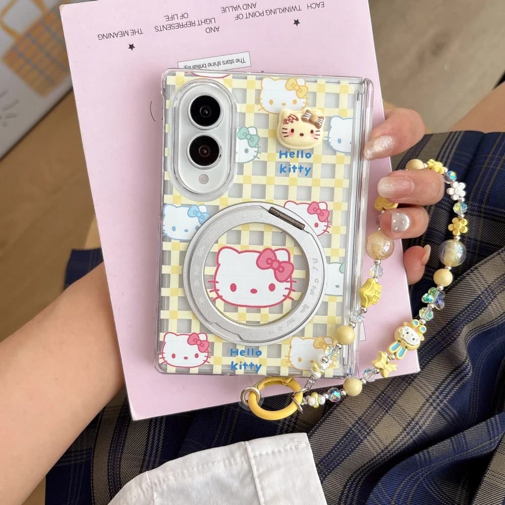 Kawaii 3D Cartoon Kitten Phone Case for Samsung Galaxy Z Fold 8 fold 8 Cover With Magsafe Holder New Fashion Cute Shockproof Set