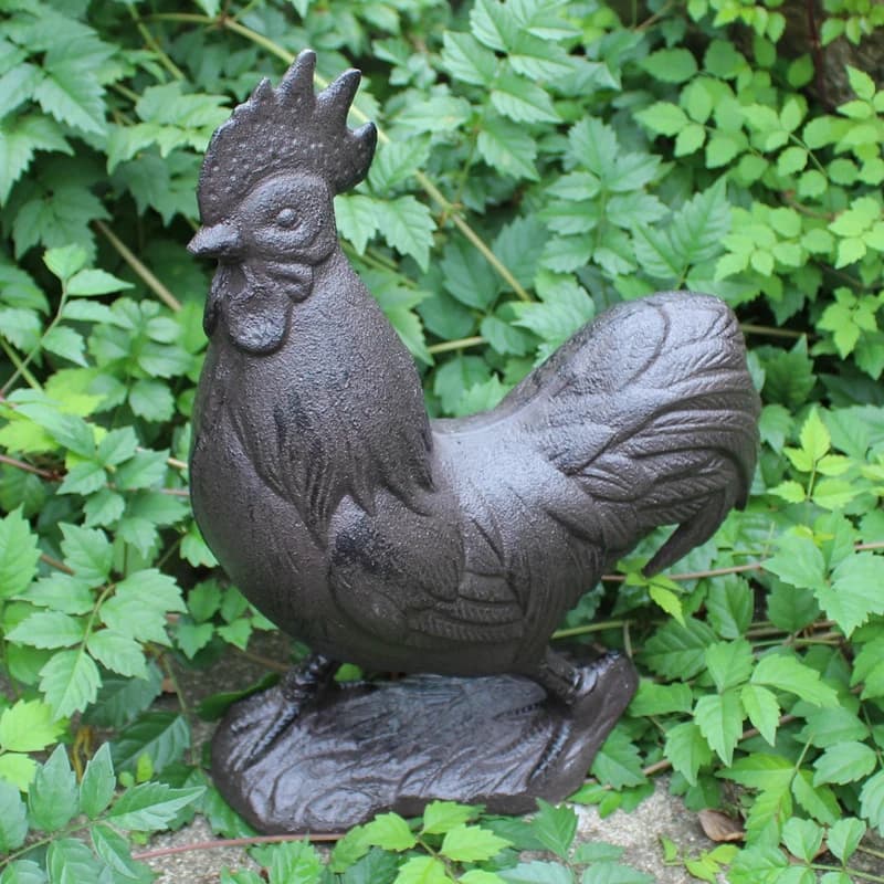 Antique Black Big Rooster Cast Iron Figurine European Country Side Handmade Home Garden Decor Vintage Metal Cock Animal Statues