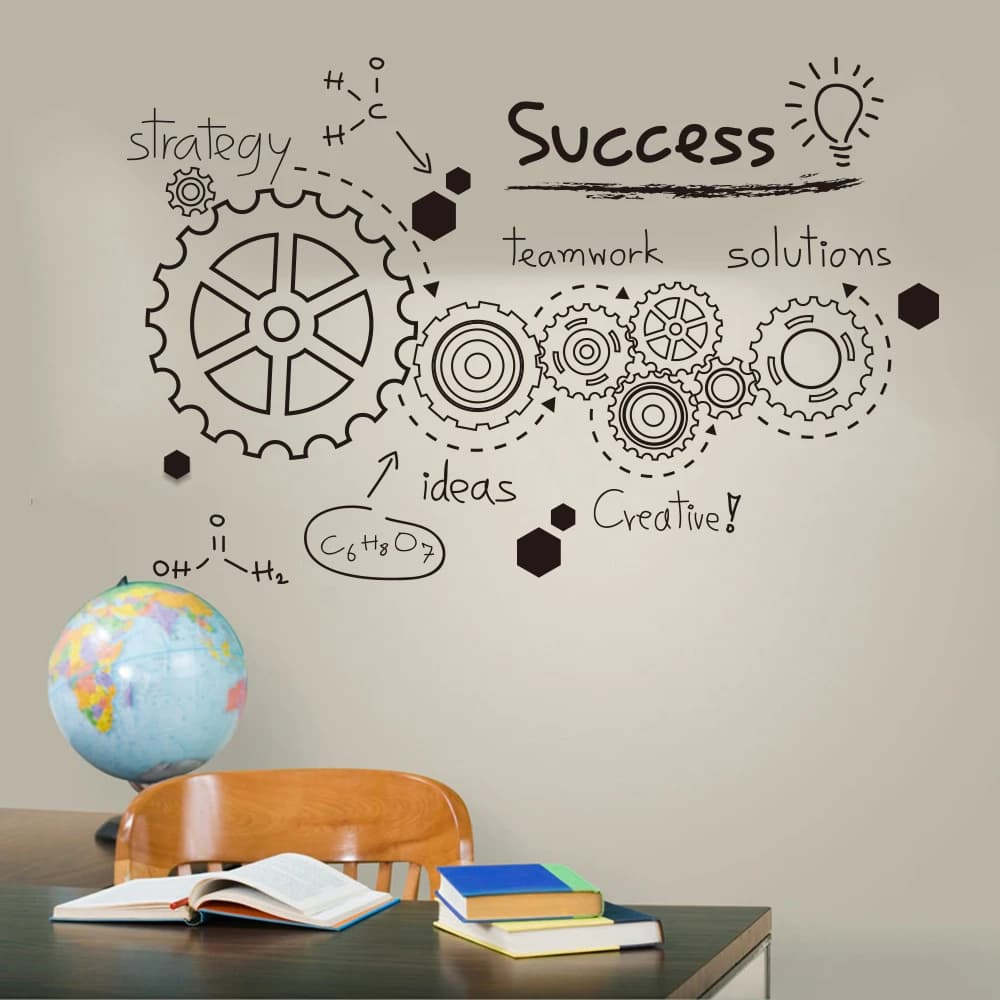 Large Office Teamwork Gear Success Wall Sticker Company Classroom Team Work Inspirational Quote Wall Decal Vinyl Home Decor